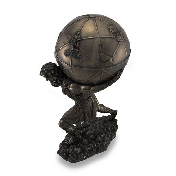 Bronzed Atlas Holding Up Celestial Sphere Statue/Storage Box - Picture 2 of 3